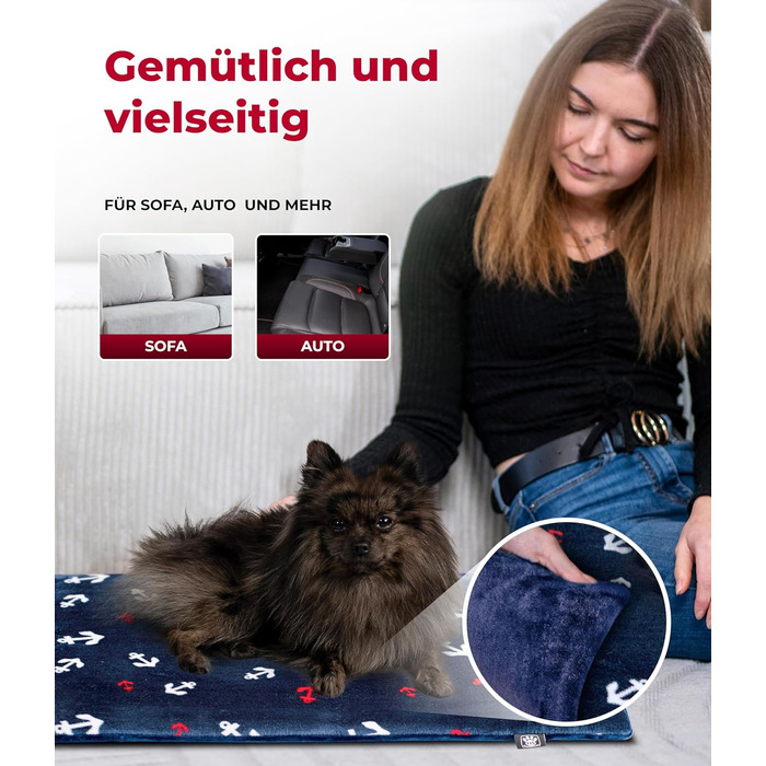 Лежанка для собак XS (45x65 см) – двостороння, м'яка, з наповнювачем 3 см – для дивану, авто, переноски – Anker, Made in Germany 45 x 65 см, блакитна