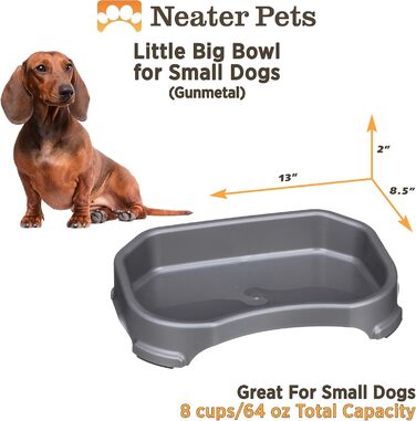 Велика миска для котів і собак Neater Pet Brands, 1,9 л, темно-сіра – універсальна миска для домашніх тварин, підходить для котів, собак або дрібних тварин, з великим об'ємом