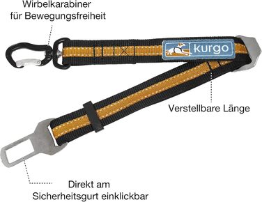 Автомобільний ремінь безпеки для собак Kurgo, сумісний з шлейкою Tru-Fit, регульований 38–56 см, помаранчевий