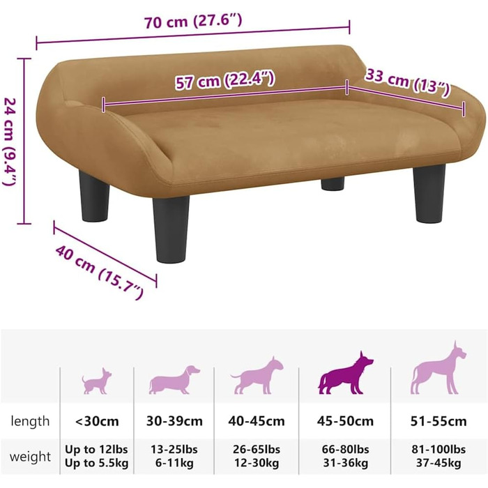 Килимок для собак VidaXL, м'який лежак для собак, диван-софа для маленьких собак, лежанка для домашніх тварин, лежанка для котів, велюр (коричневий)