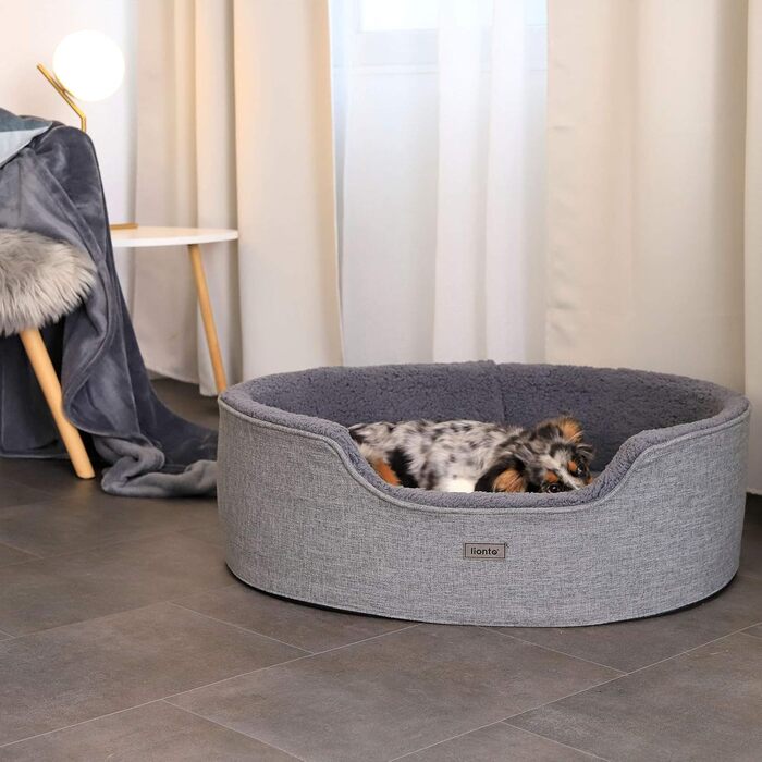 Кругле ліжко для собак та котів Lionto з двостороннім подушками та знімним чохлом, сіре, 83x63 см
