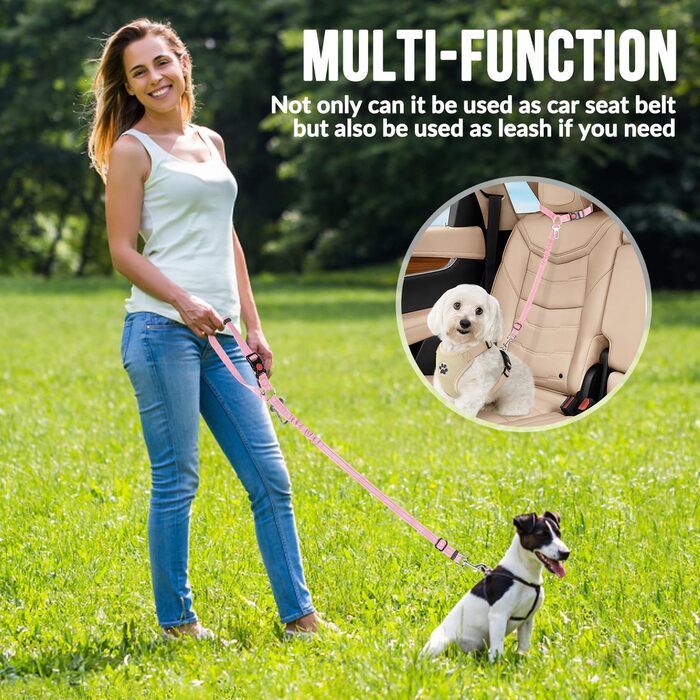 Автомобільний повідок для собак Lukovee: 2 шт., регульований, з еластичним шнуром та світловідбиваючими елементами для безпеки під час поїздок