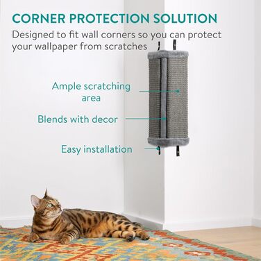 Настінне дряпачко для котів Navaris - 2 шт. дряпальні килимки, кутова стіна для котів - 43x22x2 см, кутова дряпка, кігтеточилка з сизалю (сірий)