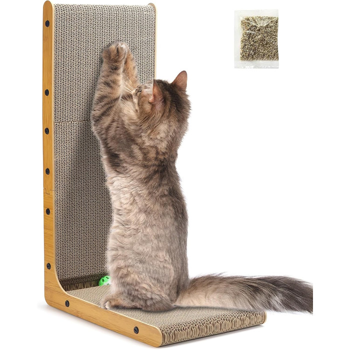 Котяче дряпання - дряпка для котів L-подібної форми, 68 см, з м'ячиком. Ідеально для дому, стін та кутів. Аксесуар для котів