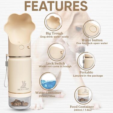 Портативна пляшка для води та корму для собак Beach Pup, 284 мл, нержавіюча сталь