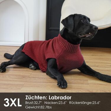 Пуловер для собак великих порід, 68 см довжина спини, в'язаний пуловер для собак, теплий матеріал, теплий одяг для домашніх тварин на зиму, пуловер для німецької доги, червоний, 4XL XXXXL