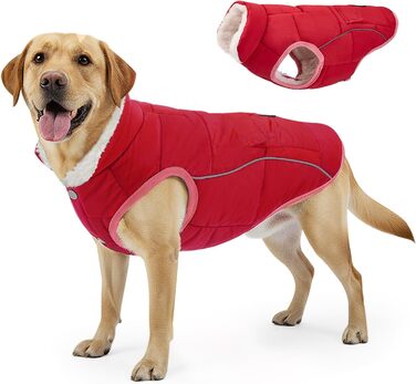 Тепла зимова куртка для собак Nasjac Hund Wintermante з флісовою підкладкою, світловідбиваючими смугами та кишенями. Водовідштовхуюча куртка для собак маленьких та середніх порід (Червоний, 3XL)