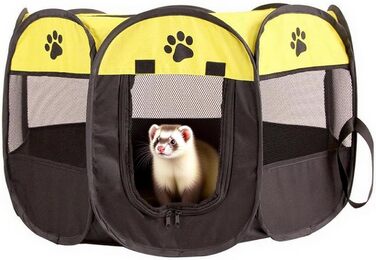 Клітка-забіг для цуценят 74x74x43 см – портативна клітка для собак та котів – клітка для кроликів та інших дрібних тварин – безпечний забіг для дому та вулиці (жовтий + лапа собаки)