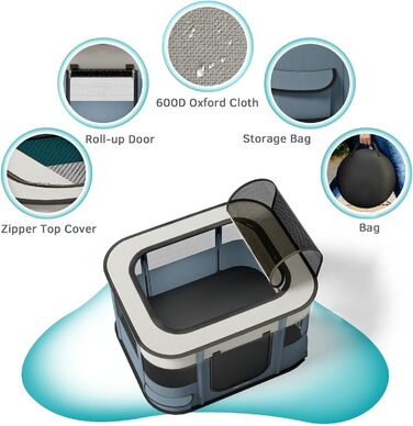 Клітка-загон для собак та котів, 90x70x60 см, сірий, складана, для цуценят