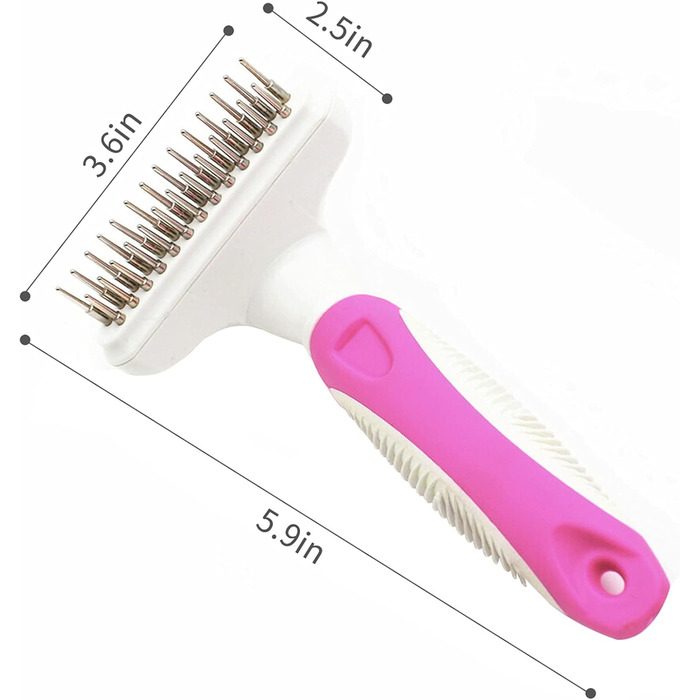 Гребінець для собак - сталевий гребінець для видалення шерсті та розпушування, одинарний/подвійний ряд з обертовими шпильками. Для видалення шерсті, розплутування ковтунів у собак, котів, кроликів, рожевий.