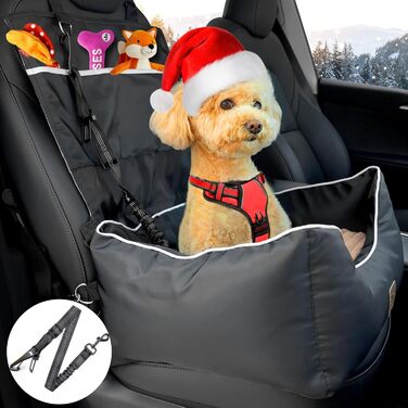 Автокрісло для собак Преміум, чорне: водонепроникне ліжко для маленьких та середніх собак, з підсумками та ременем безпеки