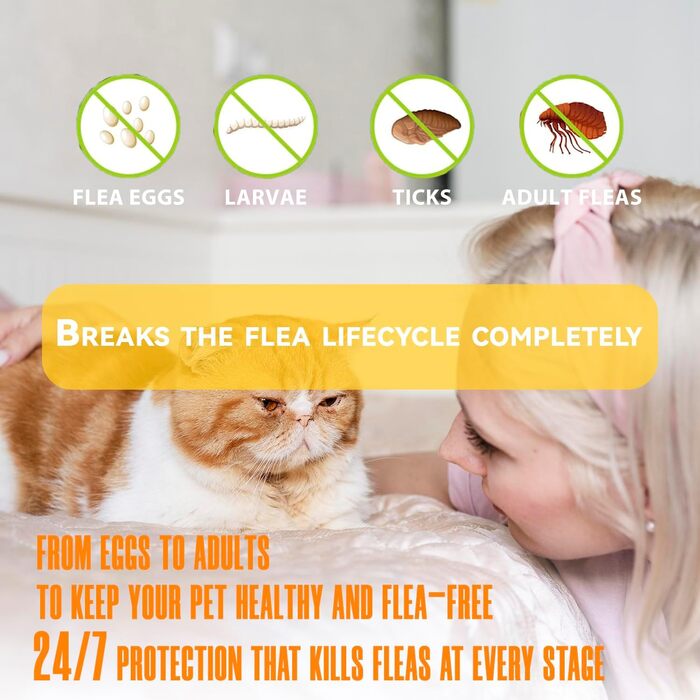 Захисний нашийник від бліх та кліщів для котів Pets4Luv | 8 місяців захисту | Водостійкий, регульований (до 48 см) | 3 шт.