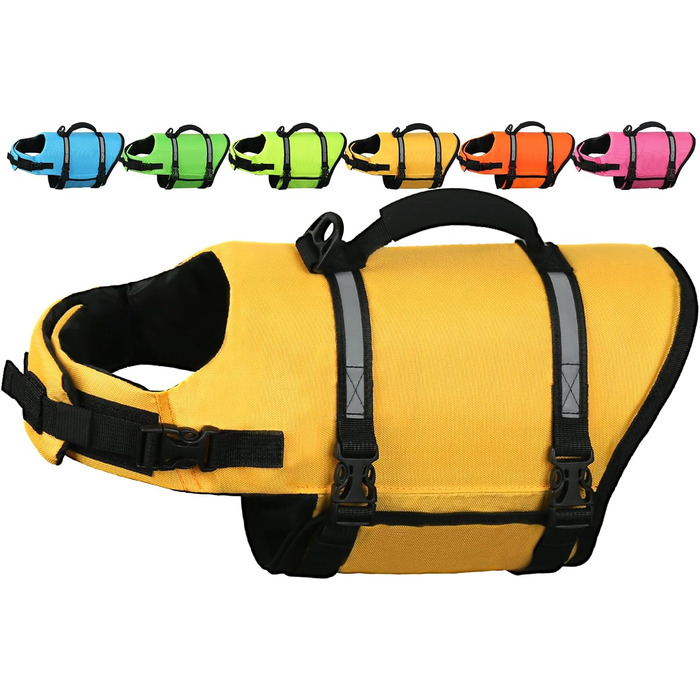 AMZNOVA Рик-стоп жилет для плавання собак, XL, жовтий. Жилет для собак, жилет для плавання, рятувальний жилет для собак. Підходить для човнів.