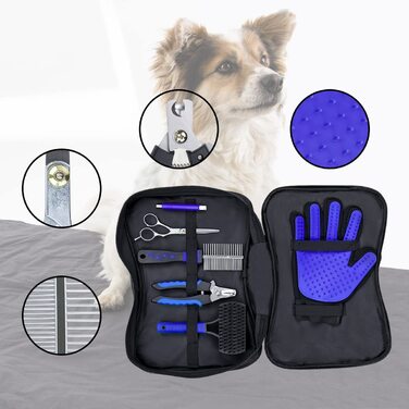 Набір для догляду за тваринами 7 предметів: щітка для шерсті, ножиці для шерсті, ножиці для кігтів, рукавичка для вичісування, щітка для ворсу, щипці для кліщів, для собак, котів, дрібних тварин