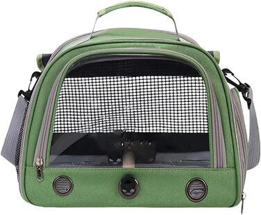 Клітка для папуг – переноска для маленьких тварин | Клітка-переноска для птахів з жердкою | Сумка для папуг | Дихаюча переноска на блискавці | Універсальна переноска для тварин (Зелена)