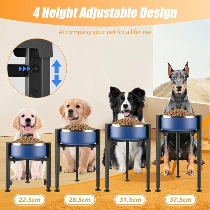 Підвищений годівниця для собак з регульованою висотою та шириною, металева миска для води/корму, підставка для собак великих, середніх та маленьких порід (миска не входить до комплекту)