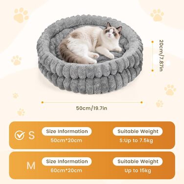 М'яке ліжко для котів та маленьких собак, 50 x 20 см, круглої форми, сірого кольору (S)