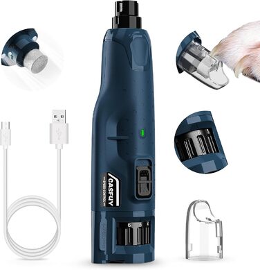 Електричний точилка для кігтів собак та котів Casfuy - 6 режимів, 45 dB, з LED-підсвічуванням, для великих, середніх та маленьких тварин, з захистом від пилу, блакитний