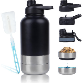 Водяна пляшка для собак на прогулянках, 1000 мл, нержавіюча сталь, з портативною мискою. Ідеально для подорожей та активного відпочинку.