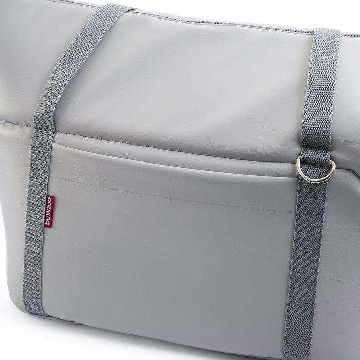 Сумка-переноска для собак та котів | Шкіряна сумка-переноска з гумкою та карабіном | до 15 кг | Шкіра | Розмір L | Сірий колір (42 x 29 x 33 см)