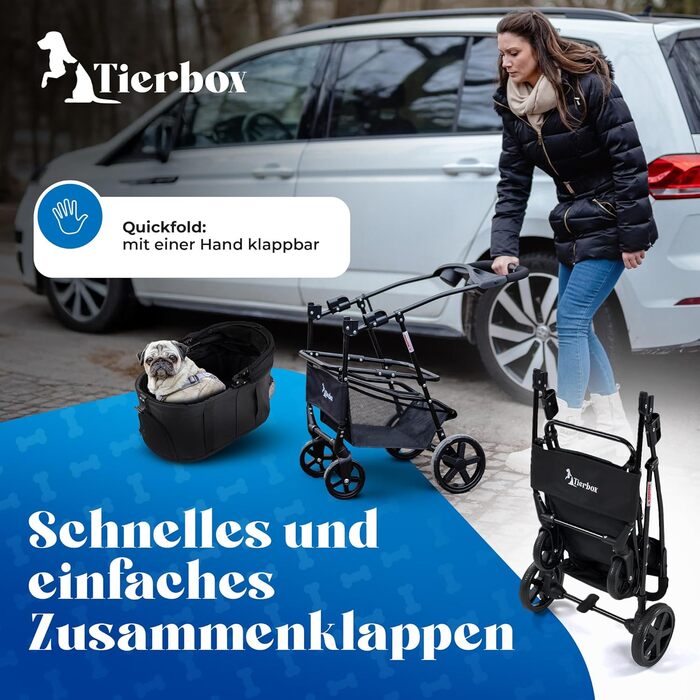 Візок для собак, складаний, з QuickFold, чорний, вантажопідйомність до 15 кг