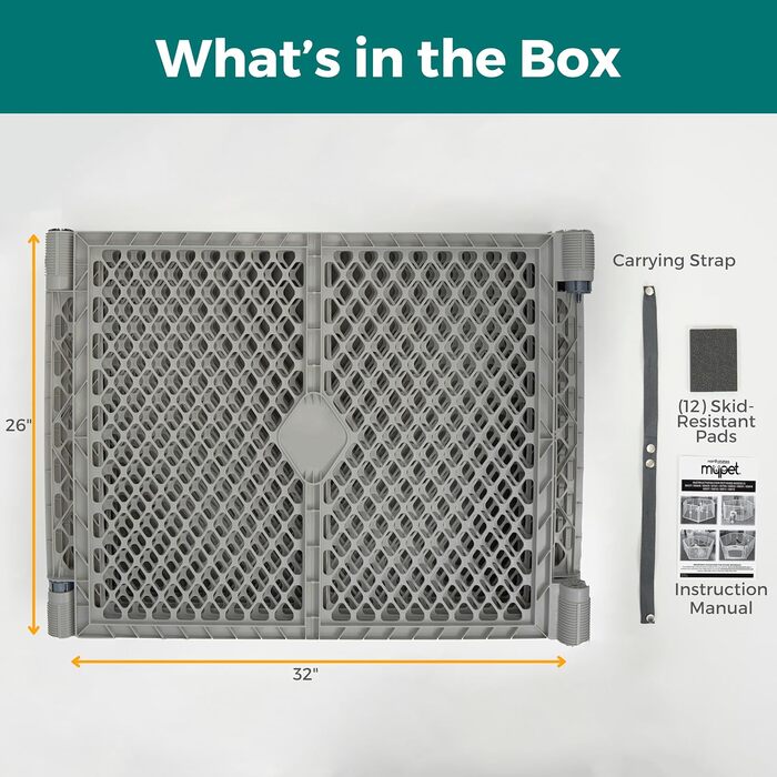 Laufstall для собак North States MYPET Petyard, 6 панелей, 66 см, складаний, для дому та вулиці, Feldstone Basic