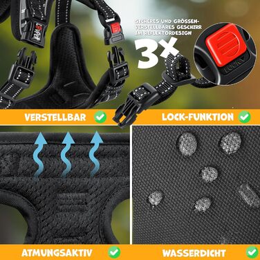 LOVPET® Безудушне шлея для малих собак і цуценят, антрацит S, регульована, дихаюча, з ручкою та світловідбивачем, мішечок у комплекті