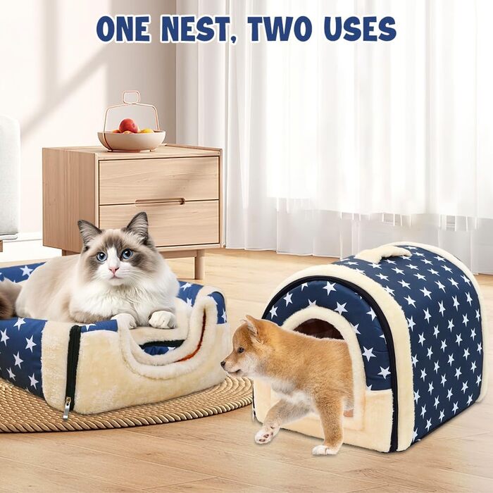 Кітня - будиночок для котів, ліжко-печера з м'яким плюшевим подушкою. Складаний будиночок для котів, кроликів, морських свинок, кошенят до 2.5 кг, 35x32x28 см