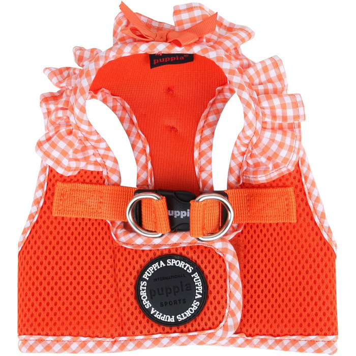 Нашийник для собак Puppia Vivien West - регульований, м'який, з картатим візерунком, для цуценят, анти-тягнучий, оранжевий, L
