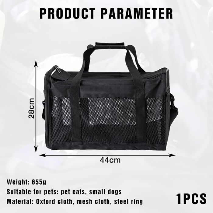 Транспортна сумка для кота та собаки, складана переноска для тварин, переноска для маленьких собак та котів, переноска для собак з регульованим плечовим ременем, переноска для кота в авто, літак та поїзд (чорний, M)