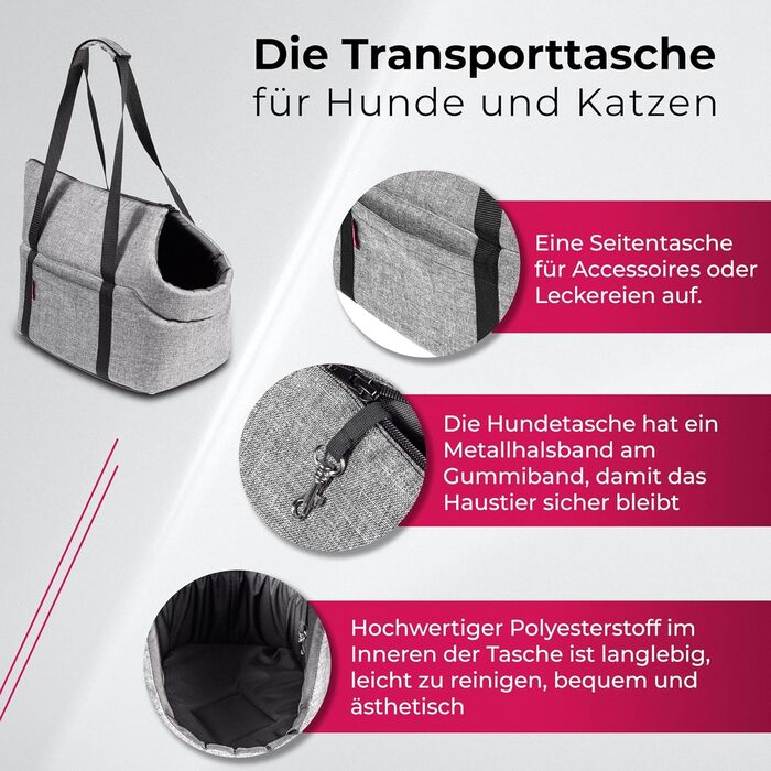 Сумочка для собак BOUTIQUE ZOO, переноска для цуценят - сіра, S (до 5 кг), L 34 x 22 x 26 см