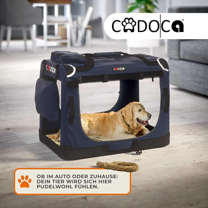 Складана велика переноска для собак CADOCA XXXL 101x70x70 см, дихаюча, міцна, для транспортування домашніх тварин, синя