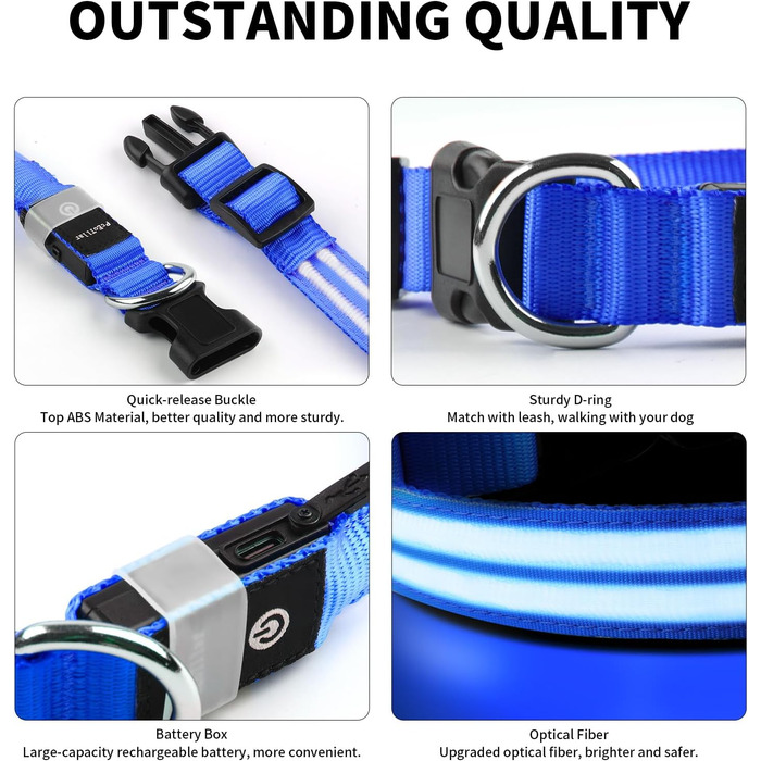 Світлодіодне нашийник для собак PcEoTllar, водонепроникний, з 3 світлодіодами, для малих, середніх та великих собак, зелений (блакитний)