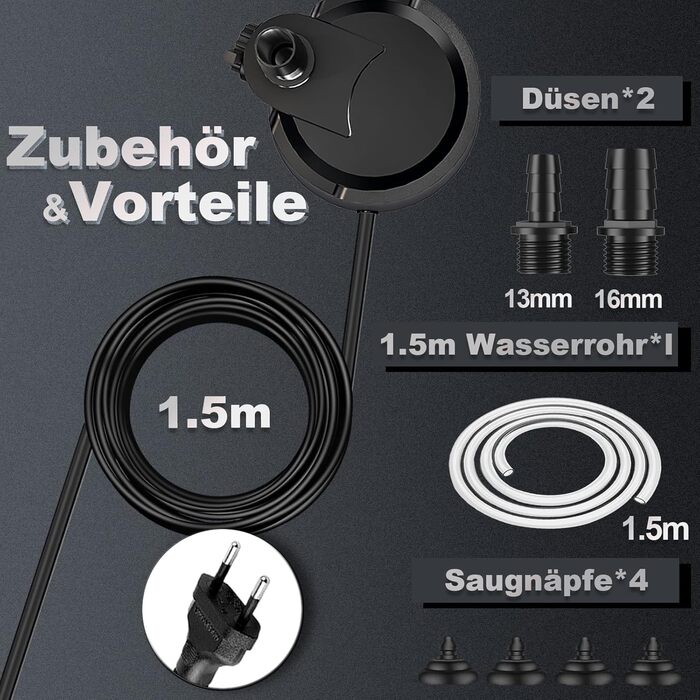 Помпа для акваріума 15W занурювальна, міні-помпа для ставка/фонтану з регулятором, 1.5м кабель, 2 насадки (1500 л/год)