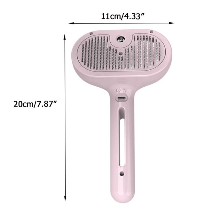 3-в-1 Щітка для котів та собак з парою, антистатична щітка з розпилювачем, самоочисна, для короткої та довгої шерсті, рожева