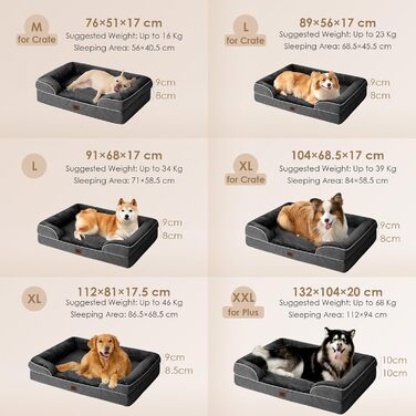 Ортопедичне ліжко для собак великих порід, 91x68 см, з Memory Foam, кошик для собак середніх порід, миється, водонепроникне, неслизьке, диванчик для собак з високим бортиком, темно-сірий колір, розмір 91 x 68 x 17 см