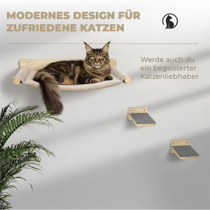 WOOWOOD® Комплект для лазіння котів - 5 частин, з масиву дерева - стіна для котів, драбина, гамак, крізьбард, меблі для котів