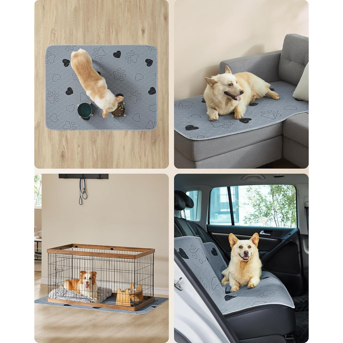 Підстилка для собак Feandrea, 2 шт. в наборі, XL (122 x 91 см), сіра, водонепроникна, супер поглинаюча, не слизька, для цуценят та собак