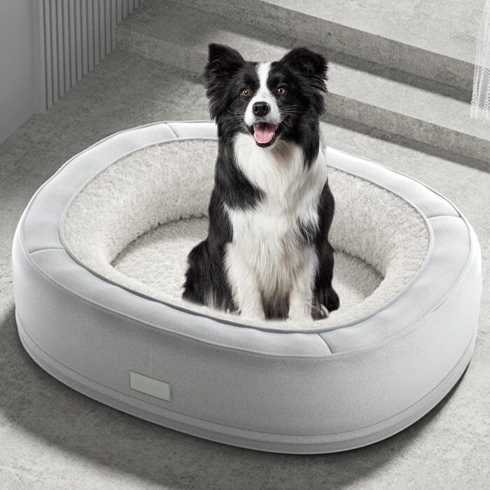 Ортопедичне ліжко для собак, кругла форма, Donut, антистрес, подушка для собак, диван для собак, ліжко для котів, тепле зимове, з піною з пам'яті, м'яка підкладка, (M, світло-сірий)