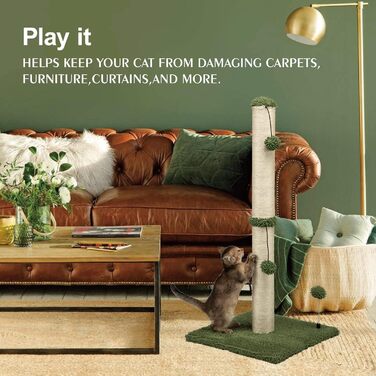 Котячий будиночок MeCool 86,4 см з сизалю, когтеточка, будинок для котів, з м'ячиком, для дорослих котів, колір: кактус
