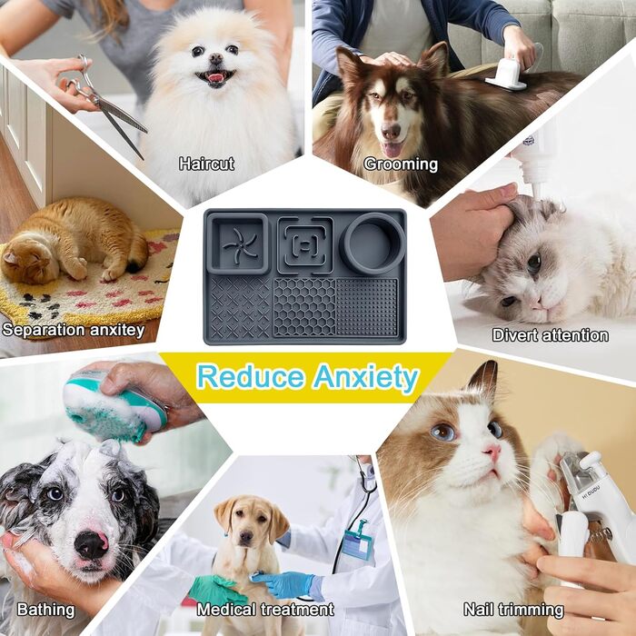 Шлека для собак Cooltto з лопаткою та нержавіючою чашею, силіконова підкладка з присосками для догляду за шерстю, купання та обрізки кігтів. Модель C & B (темно-сірий)