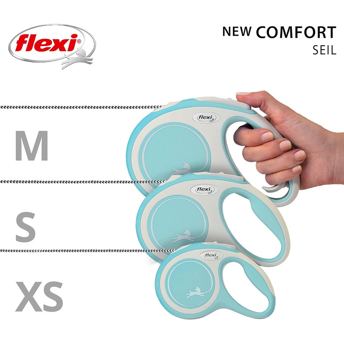 Рулетка-повідок Flexi для собак, висувна, з м'якою ручкою, 3/5/8 м, для тварин 8-20 кг, блакитна