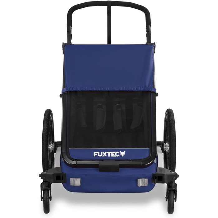 Причіп для велосипеда Fuxtec Sportfux на 2 місця, з сумкою на заднє кріплення, світловідбивачами, ручкою-штовхачем, захистом від дощу та сонця, складаний, фіолетовий FX-FA1 (блакитний)