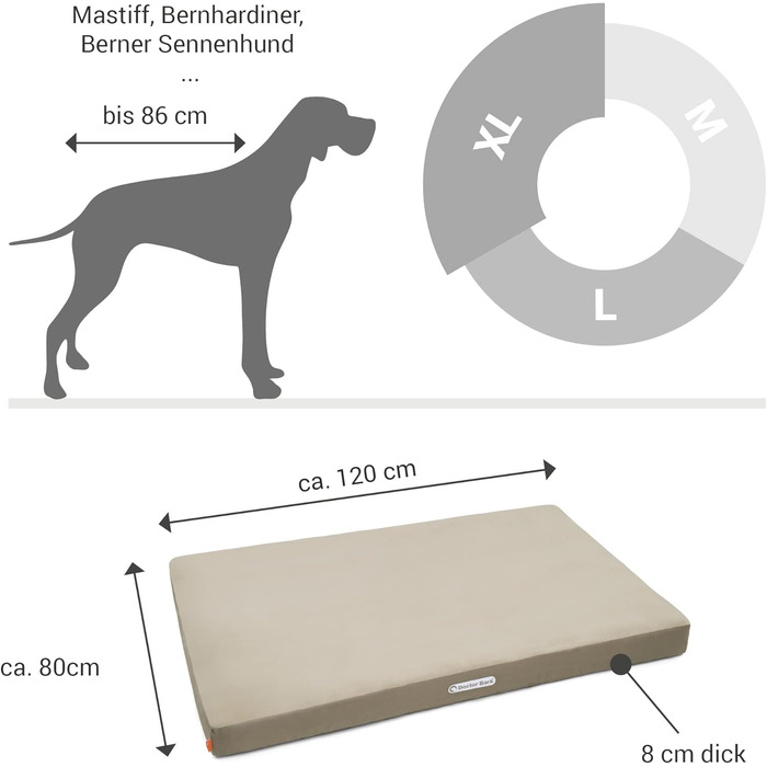 Ортопедичний лежак для собак Doctor Bark з флісовою поверхнею, великий (XL, 120x80 см, бежево-золотисто-коричневий)