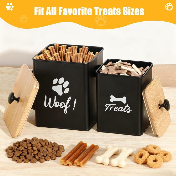 Контейнери для собачих ласощів 2 шт., Металеві банки для корму для собак з герметичними кришками, Чорний колір, 24 × 18 × 24,5 см