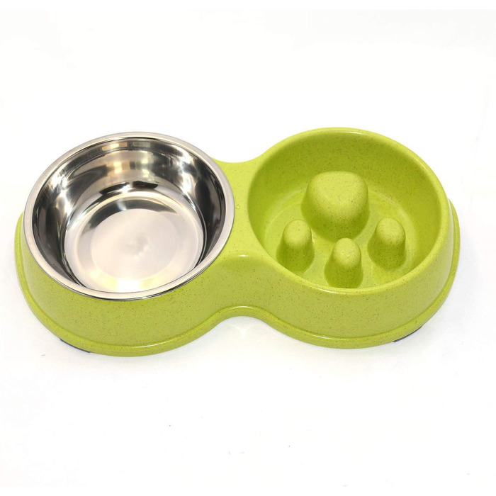 Миска для собак Frenchie Fress, нержавіюча сталь, інтерактивна, для повільного годування, екологічна, білий (зелений)