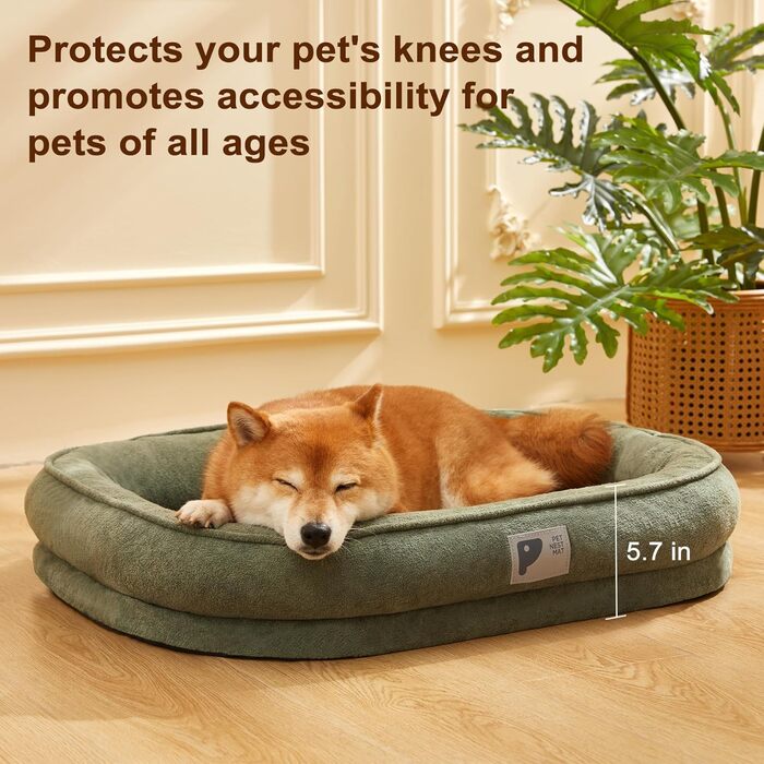 Ортопедичне ліжко для собак середніх порід, зелене, M, XL, знімний чохол, антиковзаюча підставка, м'яке, 30 x 25 дюймів