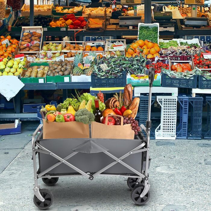 Візок Bonnlo для перевезення вантажів, 100 кг, 600D Oxford, сталевий каркас, 74,5×45,5×84 см (сірий)