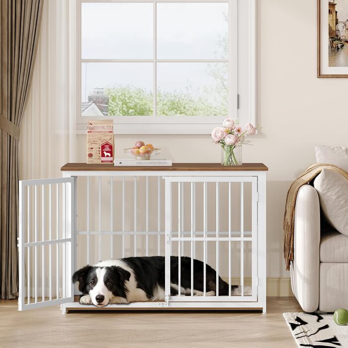 Будиночок для собаки 100x60x70 см, дерев'яний, з 3 дверима, вінтажний коричнево-білий, для середніх та великих порід