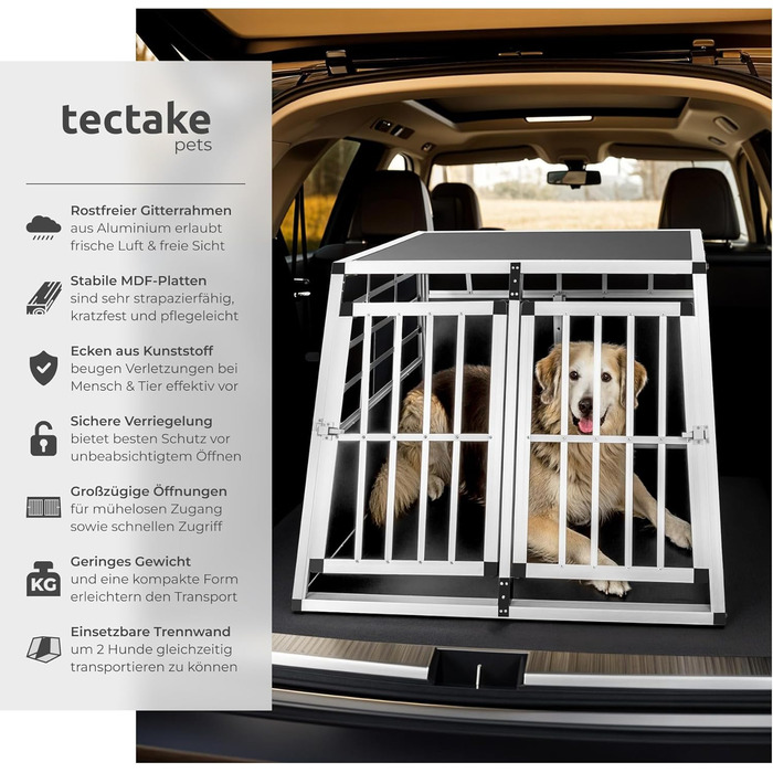 Транспортна переноска для собак tectake® - алюмінієва переноска для авто та дому (97 x 90 x 69,5 см, Double)